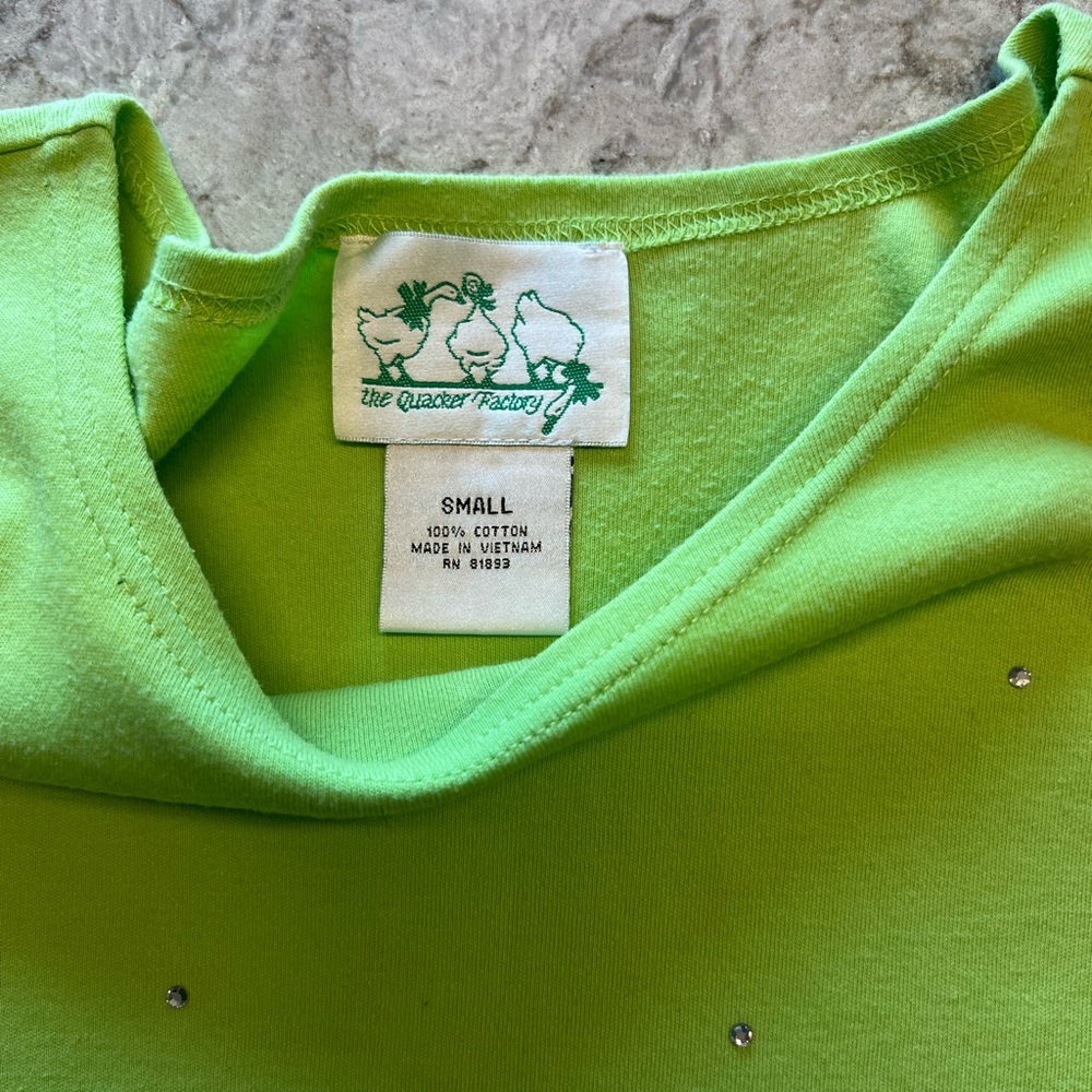 The Quacker Factory Green Embellished 100% Cotton Short Sleeve Top - Size Small - Picture 3 of 6